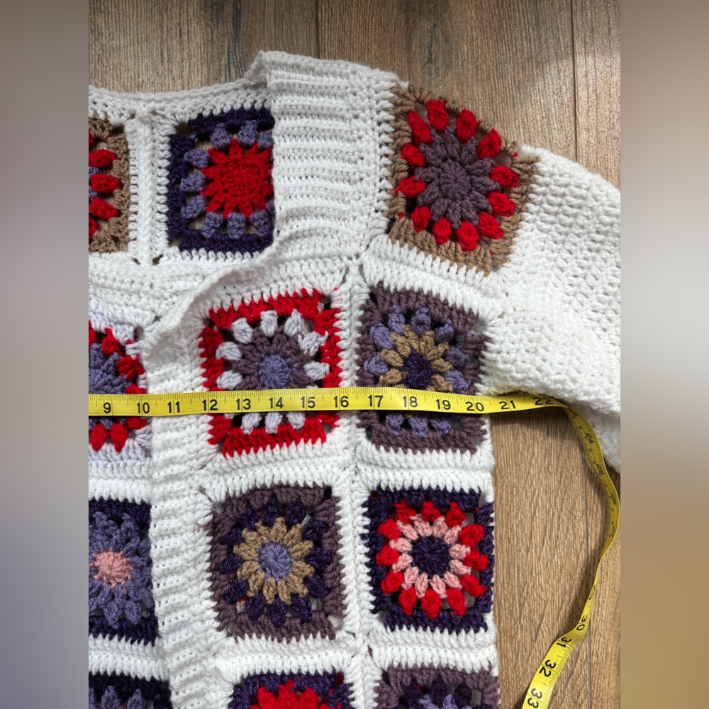 Crochet Granny Square Knit Oversized Cardigan Sweater Bode Inspired Medium/Large - Picture 10 of 16